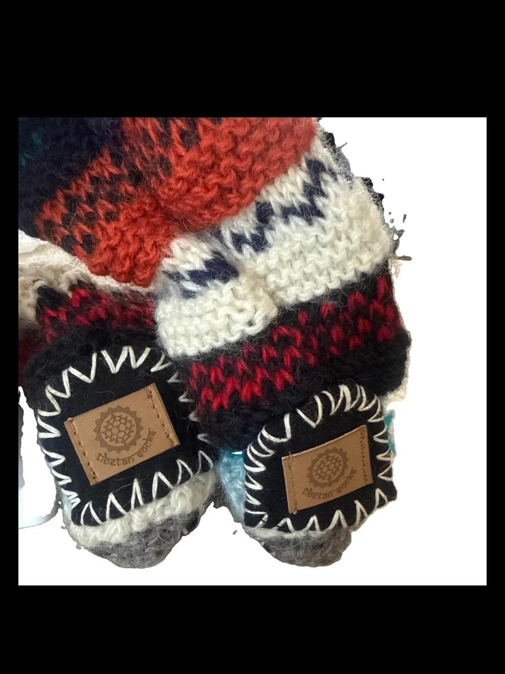TIBETAN SOCKS HAND KNIT WOOL LONG FLEECE LINED SLIPPER SOCKS SIZE 7